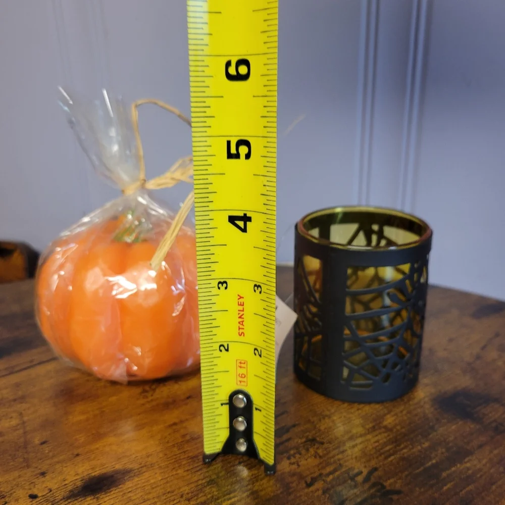 Halloween items, metal/glass spider candle holder & pumkin candle